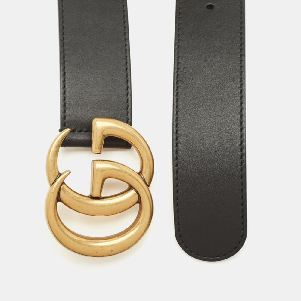 Gucci Black Leather Gg Marmont Wide Buckle Belt 95Cm - Picture 2 of 4